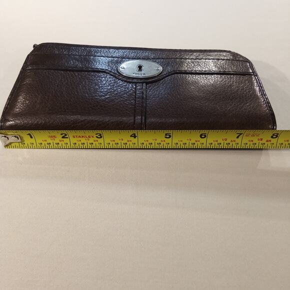 Fossil Brown Leather Zip Around Wallet Keyhole Logo Multiple Slots - Picture 6 of 7
